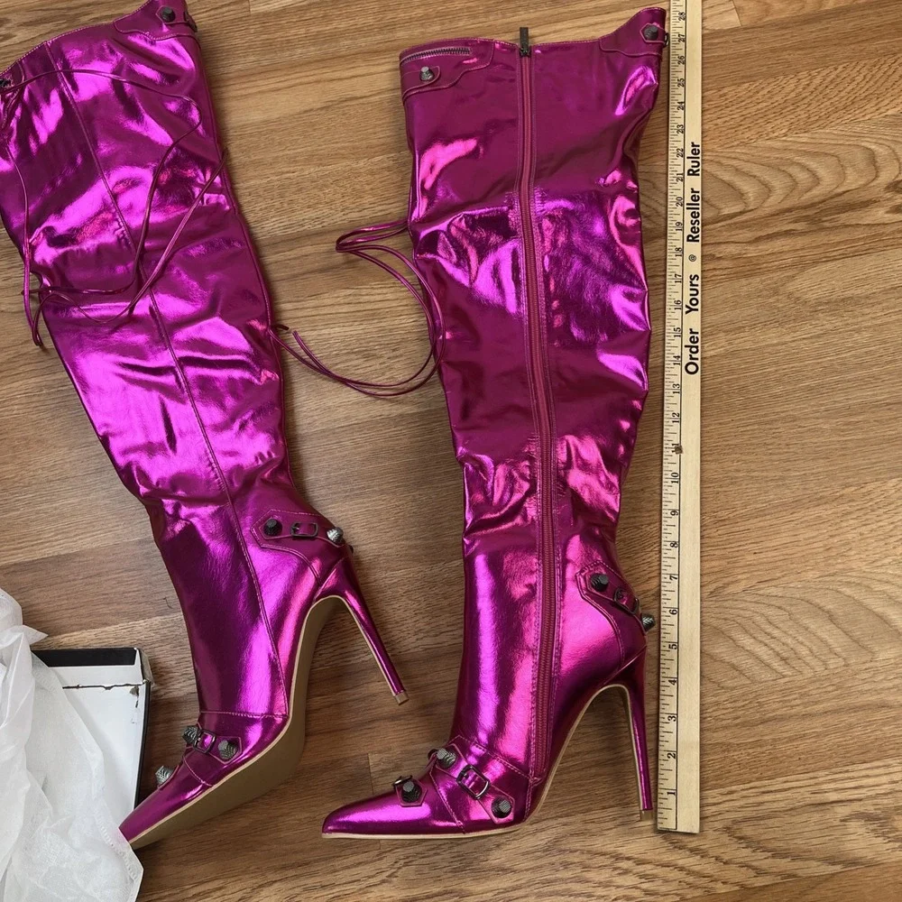 Cape Robbin Pofin-2 Metallic Thigh High Pointy‎ Toe Boots Hot Pink Women's 7 NEW
